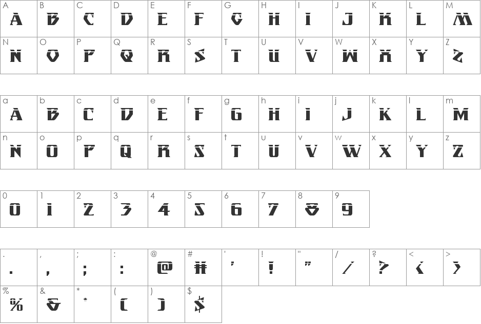 Eternal Knight Laser font character map preview