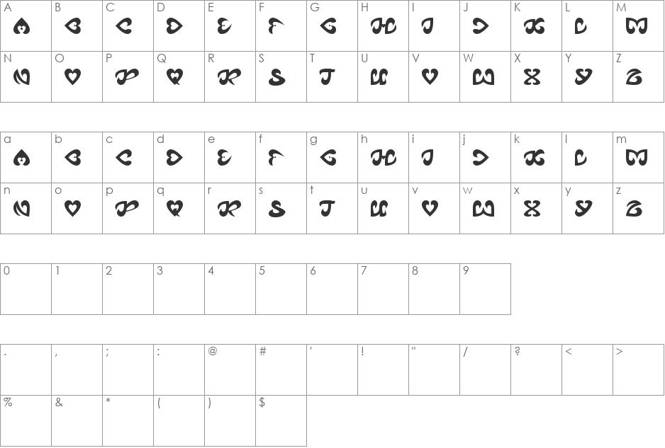 ETERNAL LOVE font character map preview