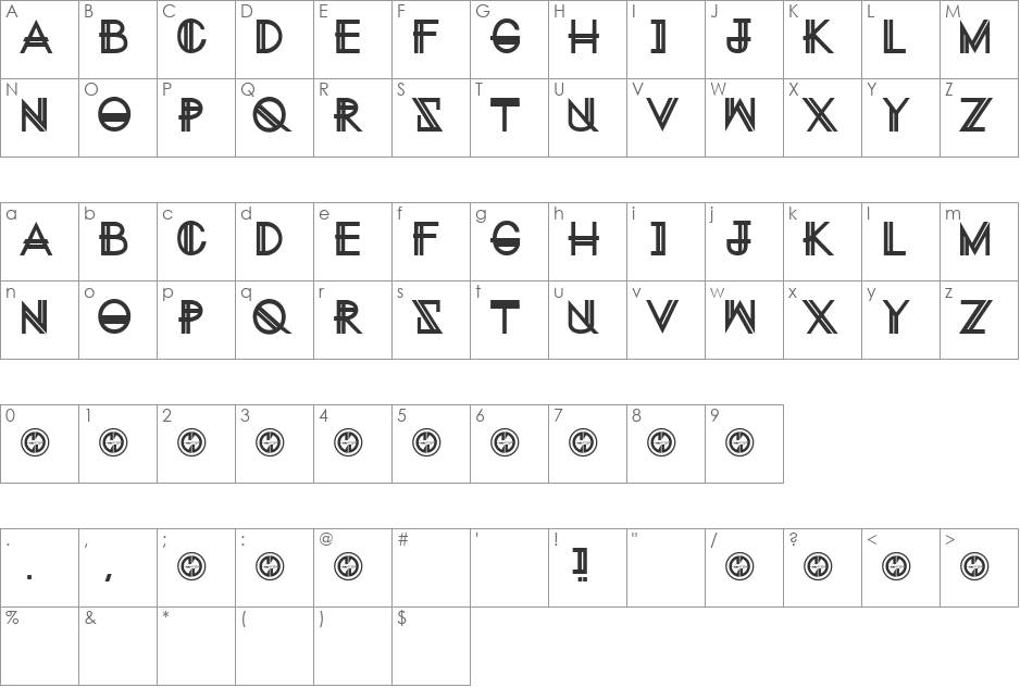 Eternity Now font character map preview