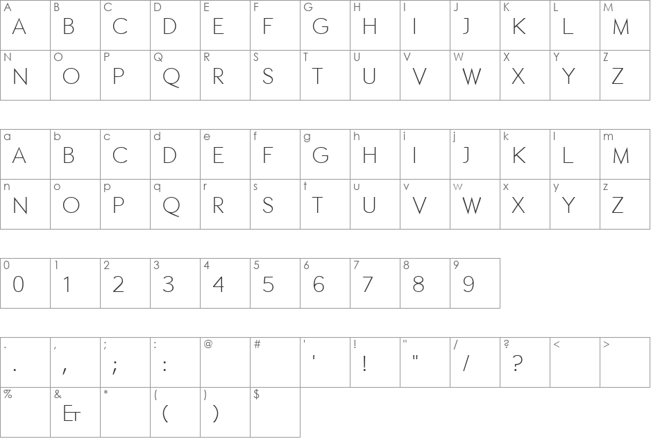 ETH font character map preview