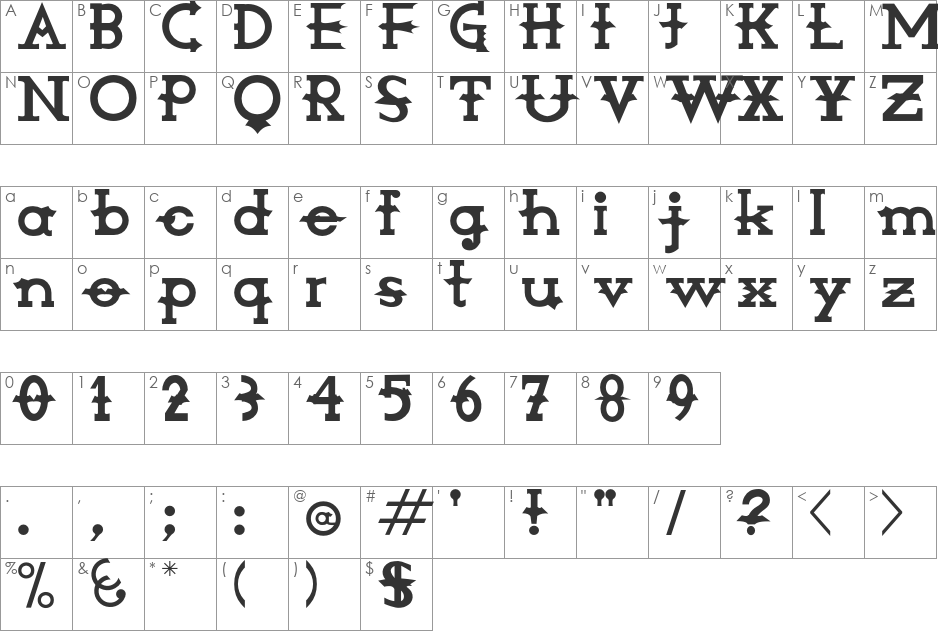 Amorphica font character map preview