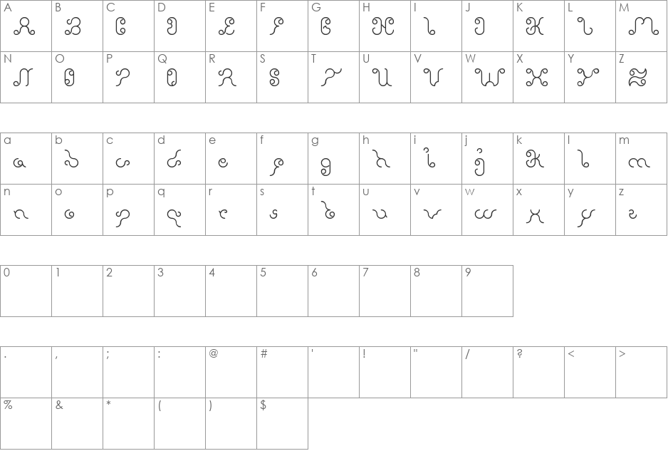 Ethereal  Sky font character map preview