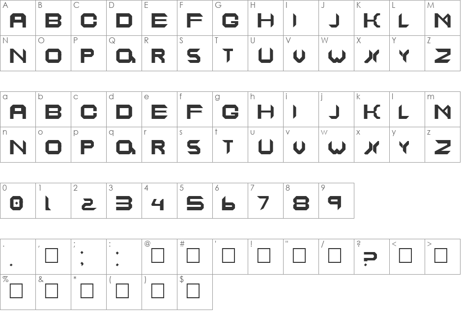ETHERIA font character map preview