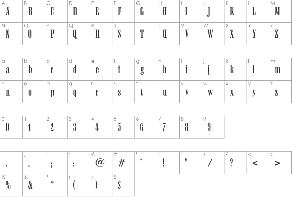 Amossa font character map preview