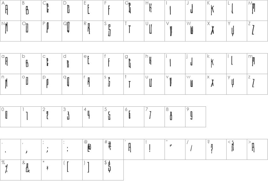 Etiketafont font character map preview