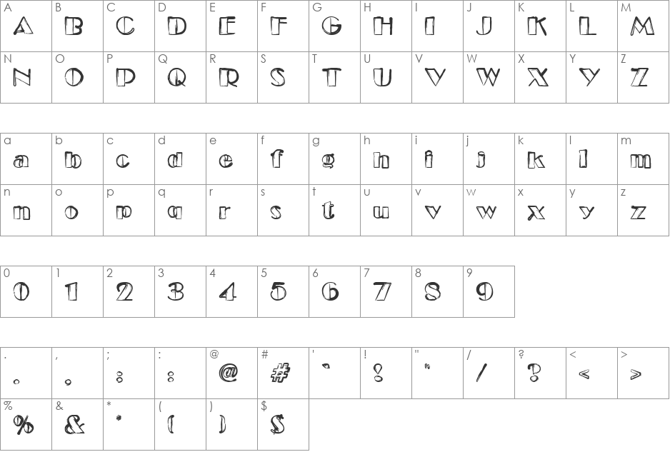 Etude font character map preview