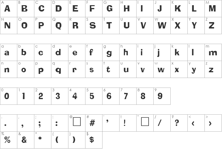 Eugene font character map preview