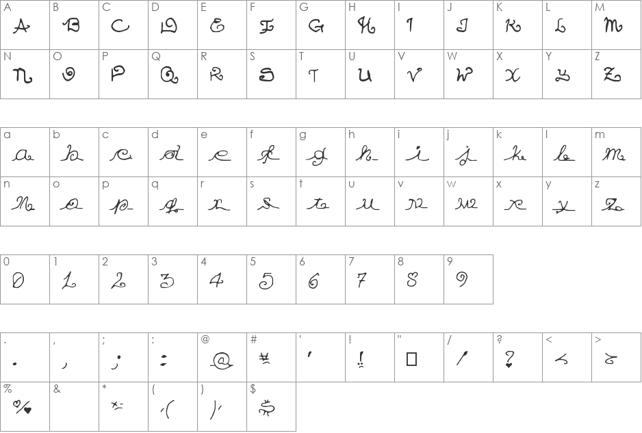 Eumezmo font character map preview