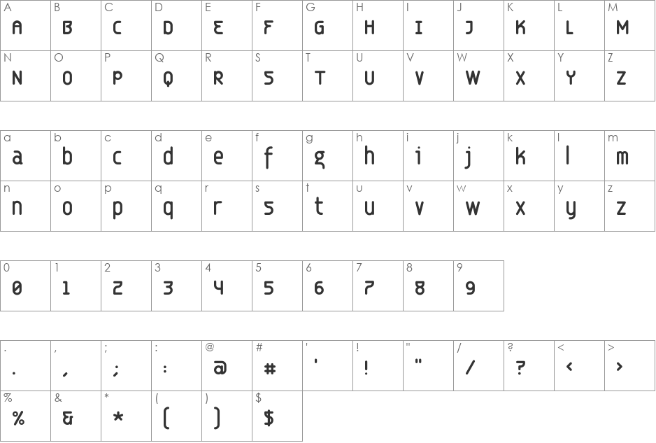 Eunuch font character map preview