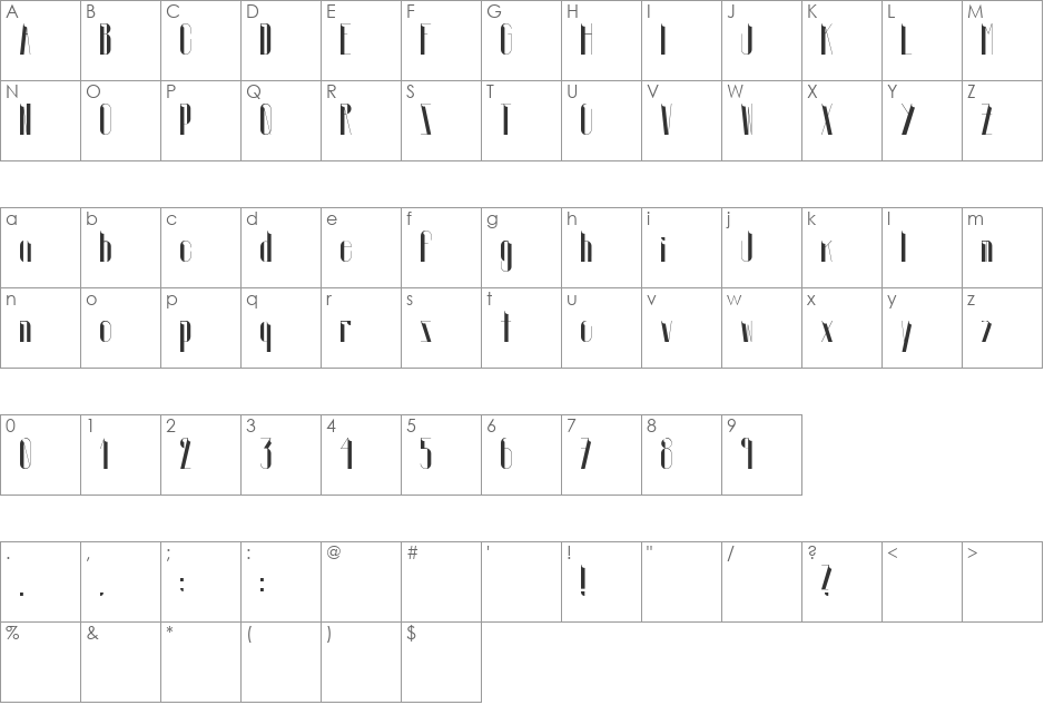 Euphoric font character map preview