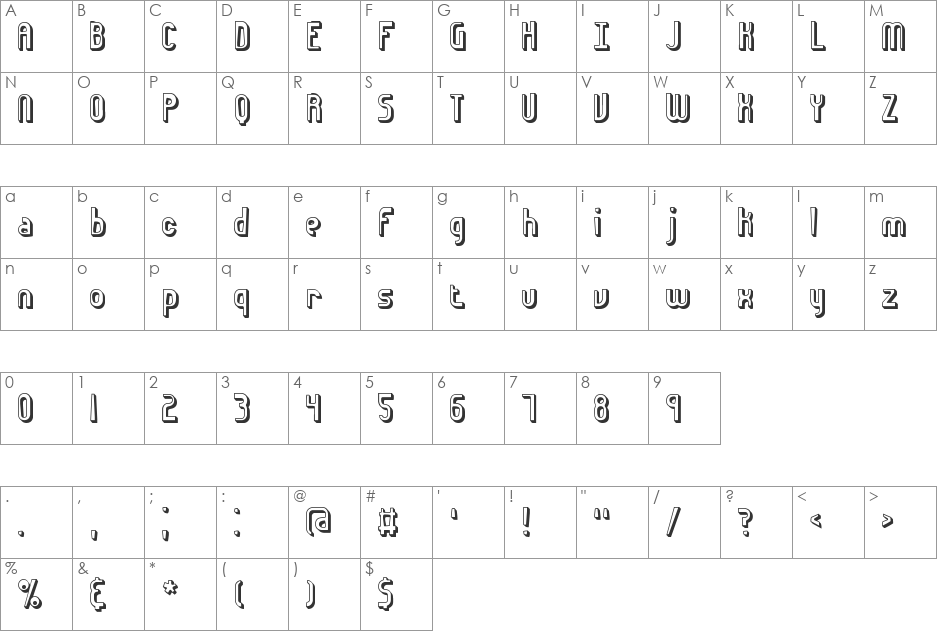 Euphoric 3D (BRK) font character map preview
