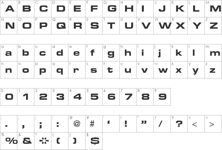 EurasiaExtended font character map preview
