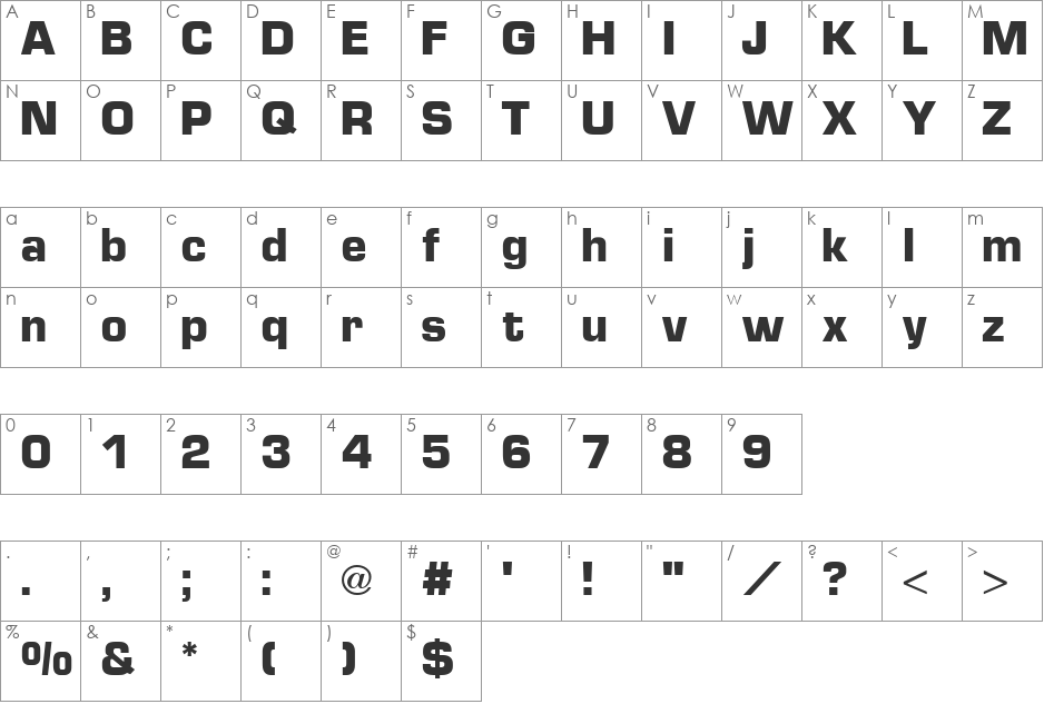 Euro Technic font character map preview