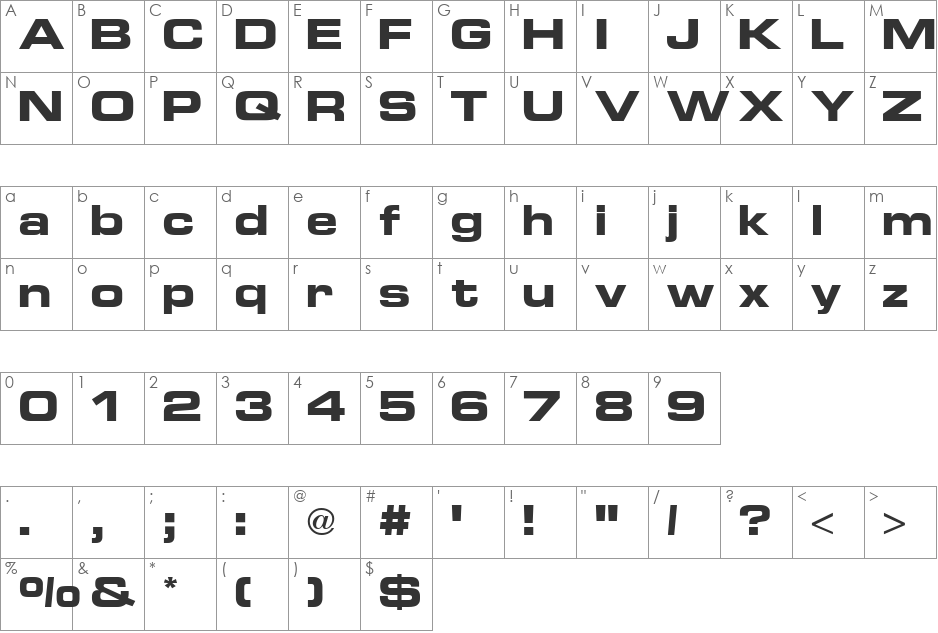 Euro Technic Extended font character map preview