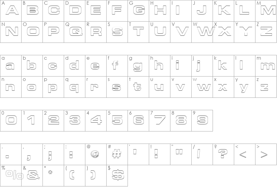 Euro Technic Extended Outline font character map preview