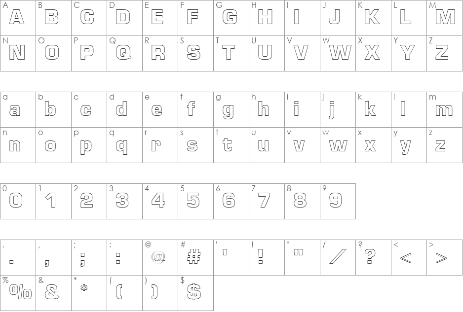 Euro Technic Outline font character map preview