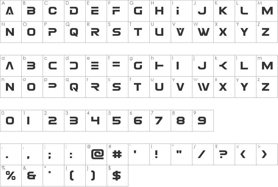 Eurofighter Title Italic font character map preview