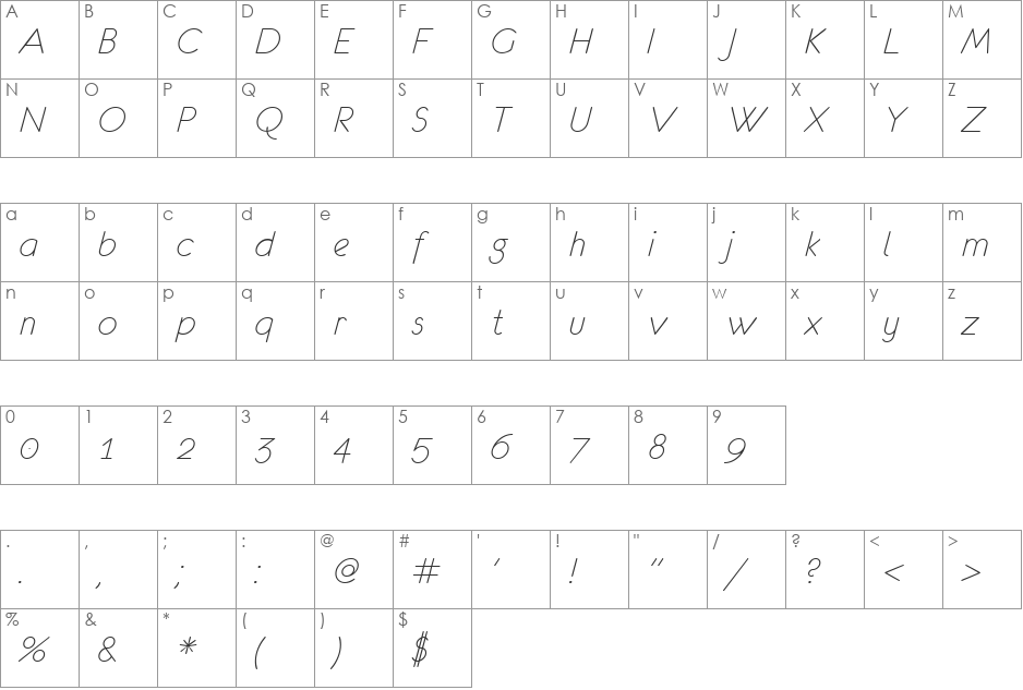 eurofurence light font character map preview