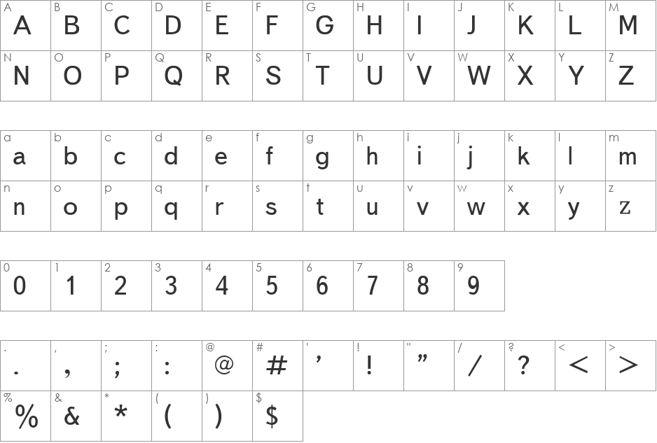 EuroInter font character map preview