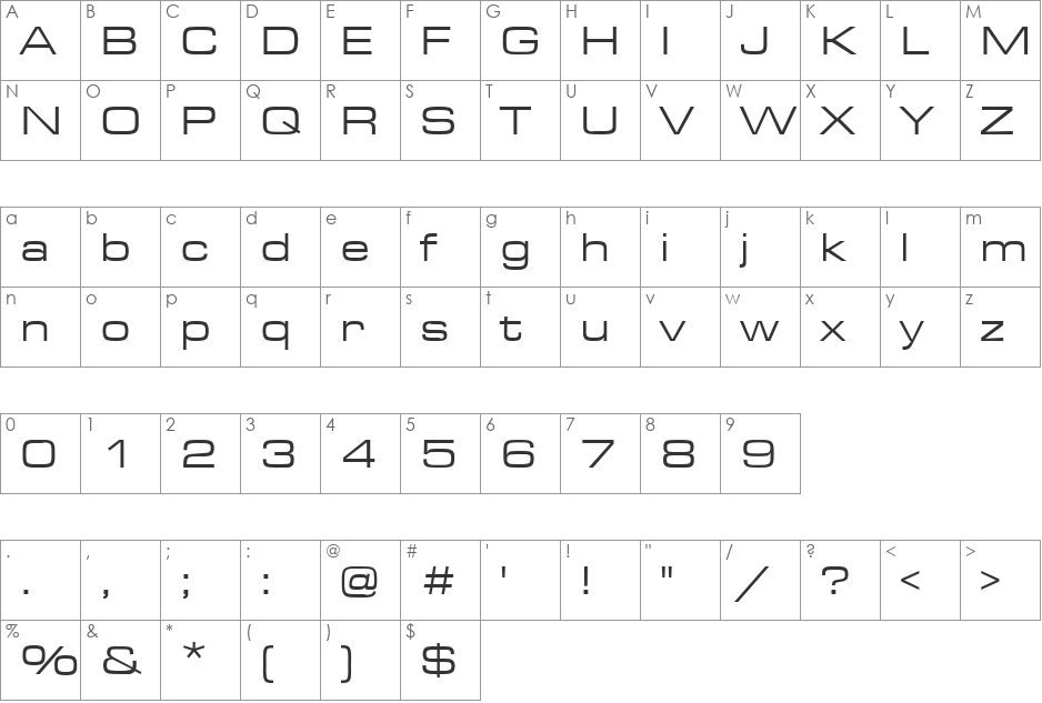 Eurostar Regular Extended font character map preview