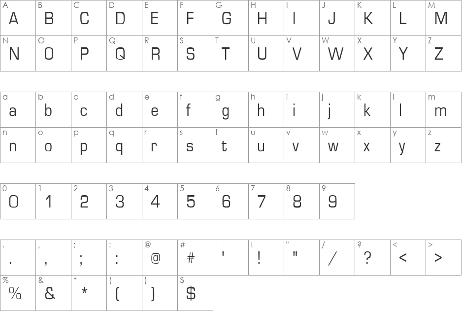 EurostileCnd-Normal font character map preview