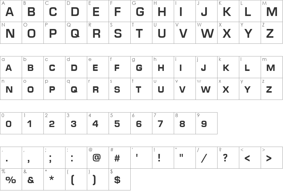EurostileDCDBol font character map preview