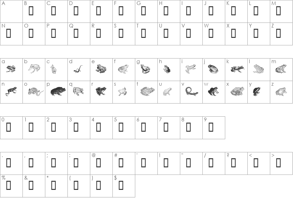 AmphibiPrint font character map preview