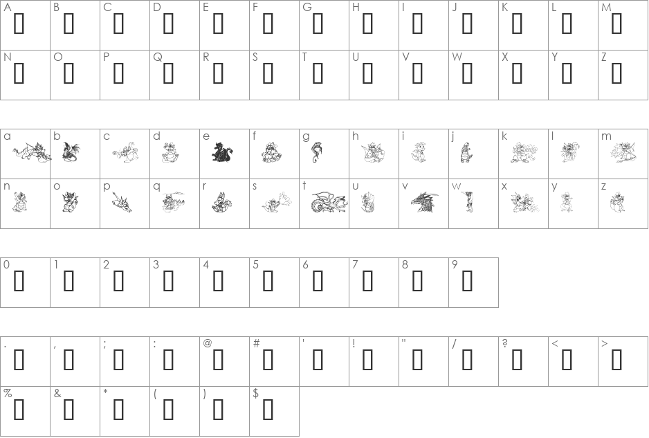 Ev's Dragons font character map preview