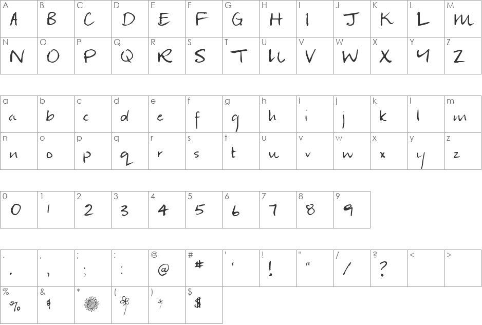 Eva 16 font character map preview