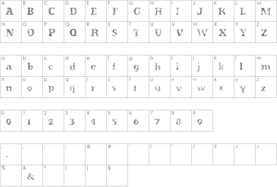 Evanescente font character map preview