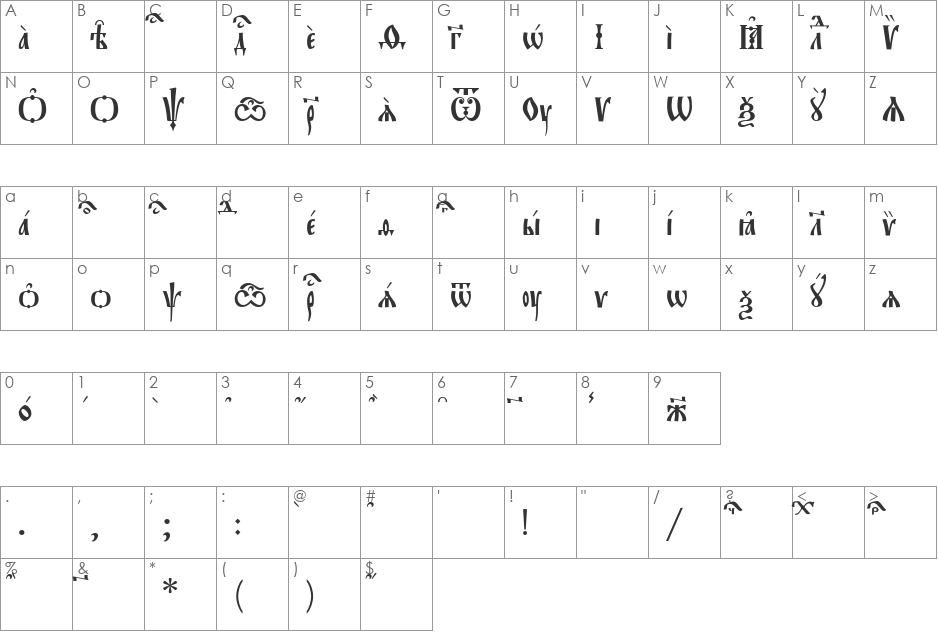Evangelie Ucs font character map preview
