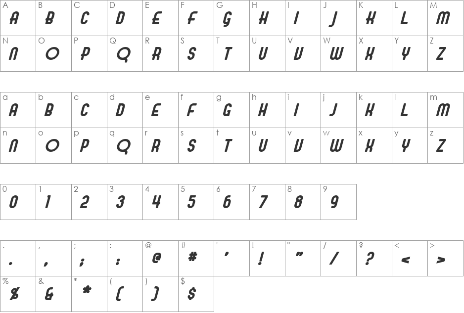 Evelyn font character map preview