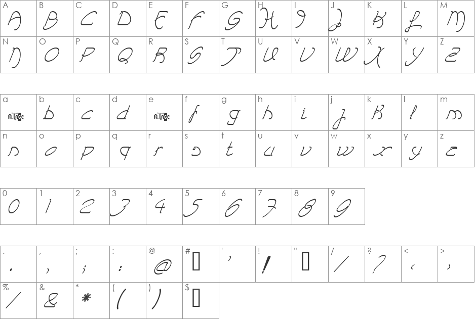 EVELYN musa (demo) font character map preview