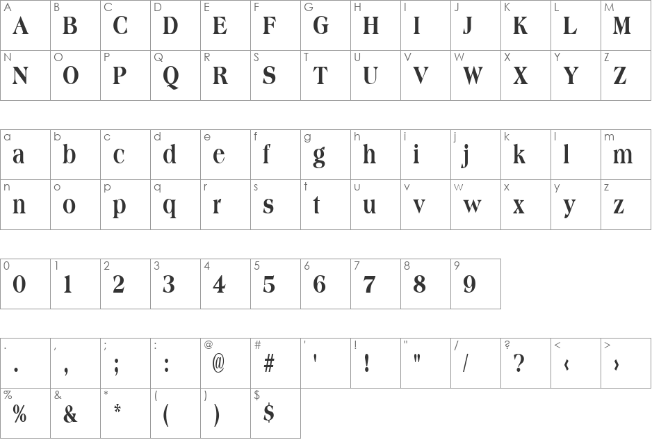 AmphionCondensedExtrabold font character map preview