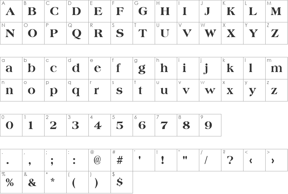 AmphionExtrabold font character map preview