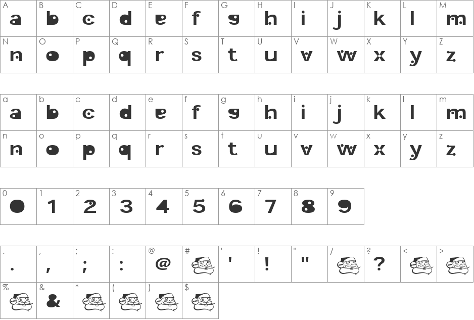 Evergreen font character map preview