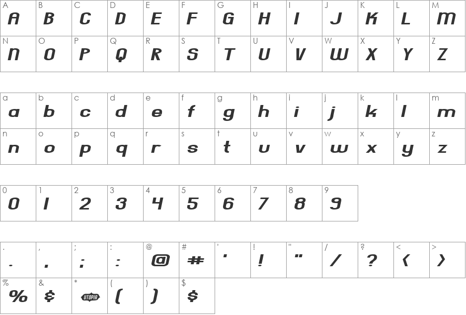Everyday Formula Sway font character map preview