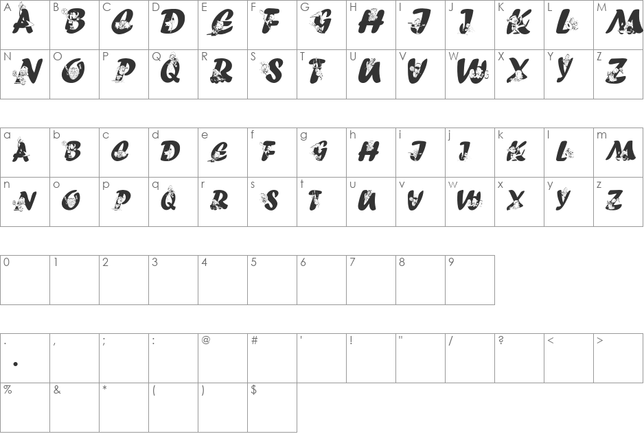 EveryLetterTellsAStory font character map preview