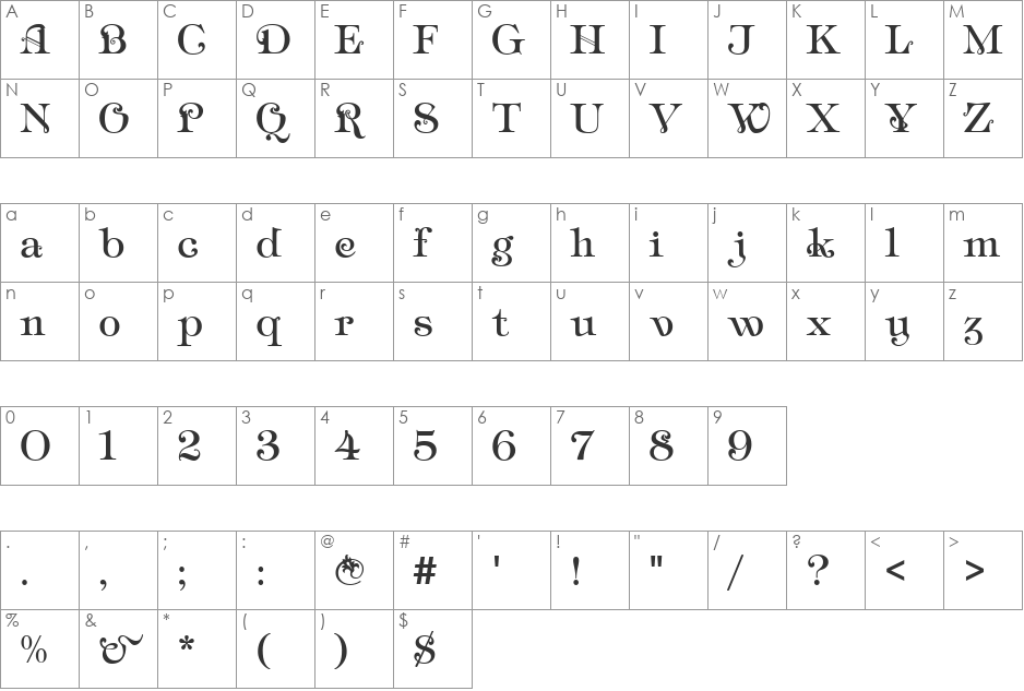 Ampir Deco font character map preview