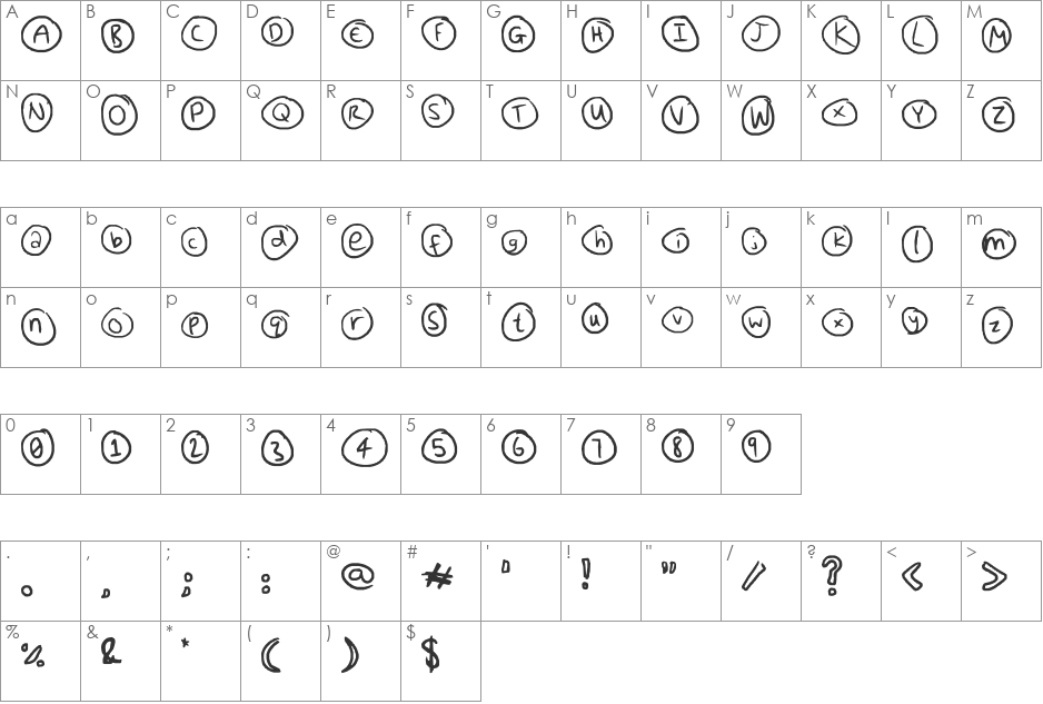 Everything Unique font character map preview