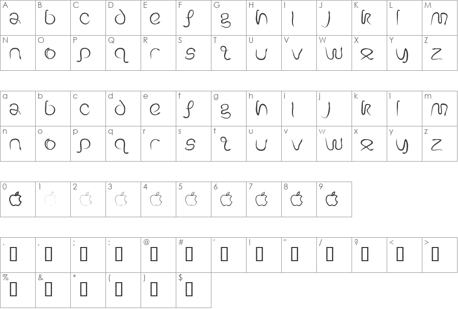 EveSSK font character map preview