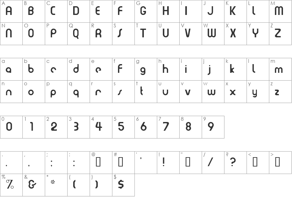 EviaSSi font character map preview