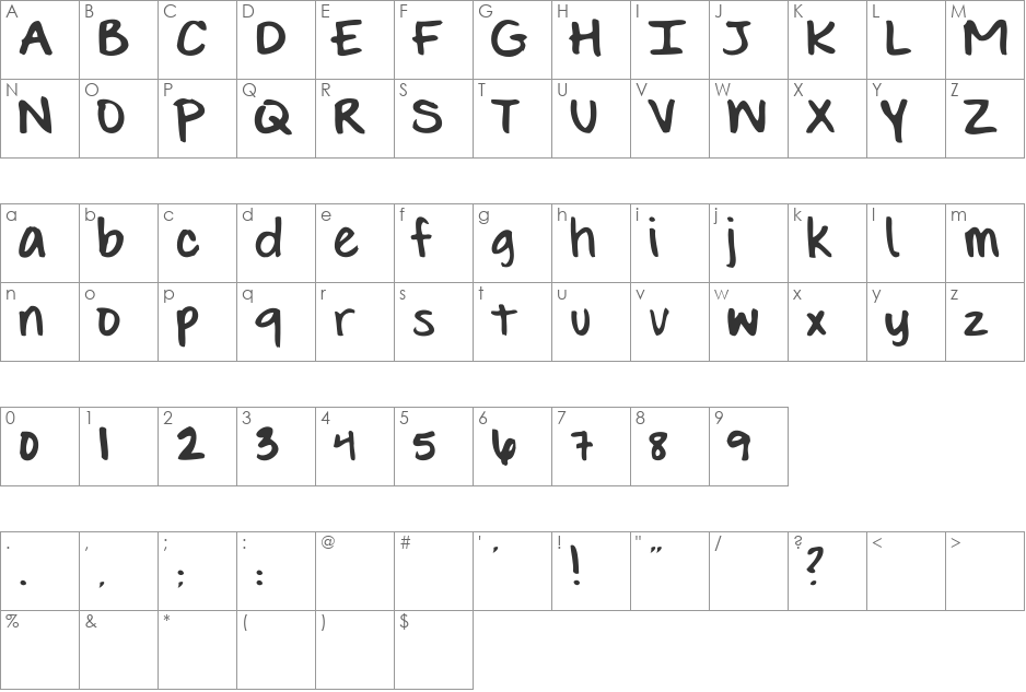 EVIE'S HAND font character map preview