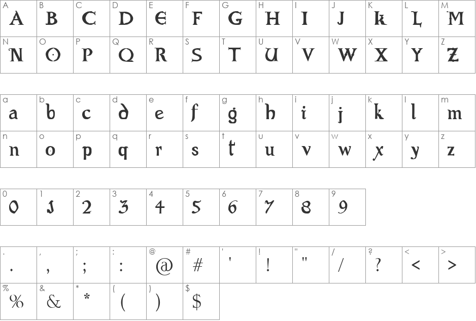 Evil Bible font character map preview