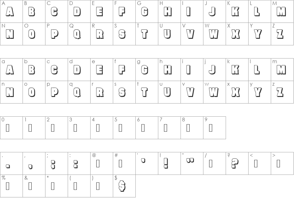 Evil Conspiracy Shadow font character map preview