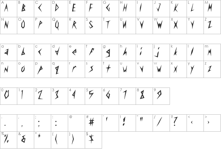 AmplifierCondensed font character map preview
