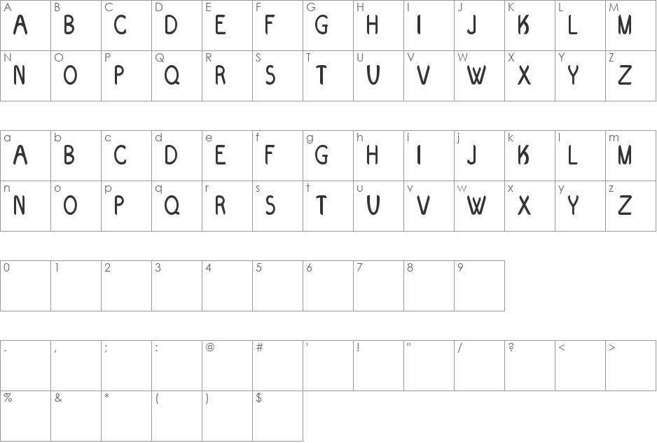 Evolve font character map preview