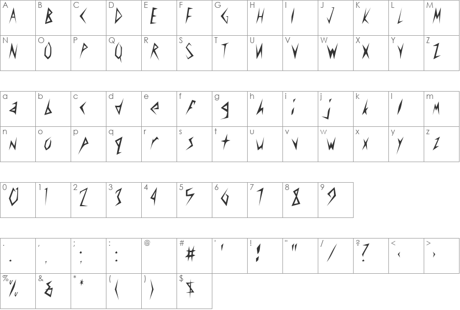 AmplifierCondensed font character map preview