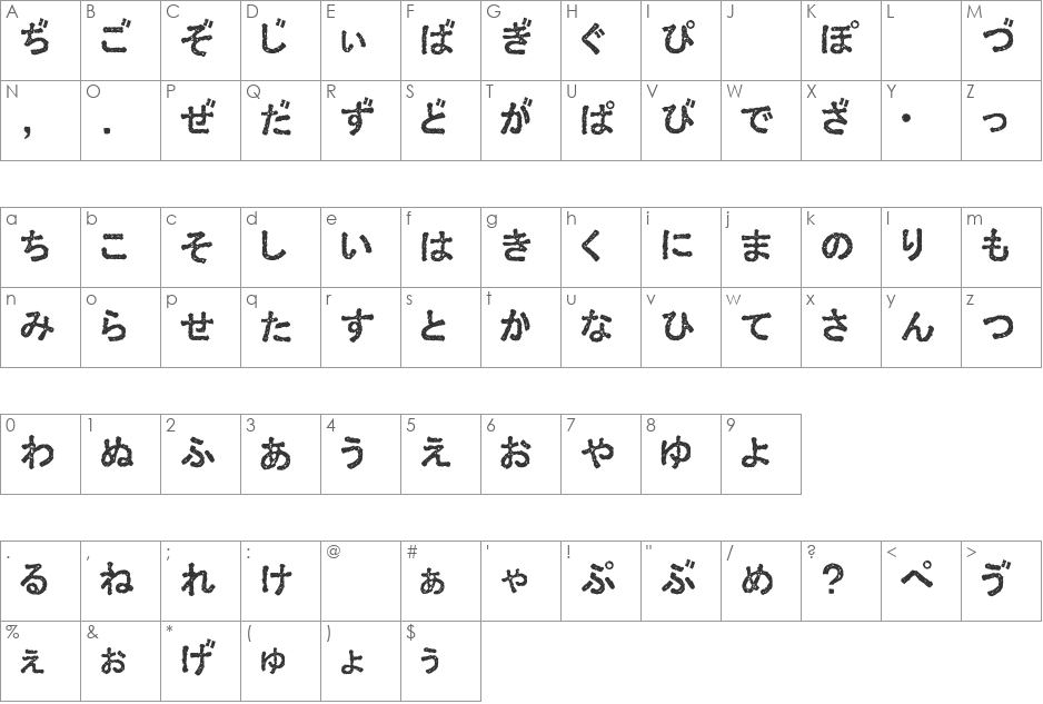 Ex Kata Opaque font character map preview