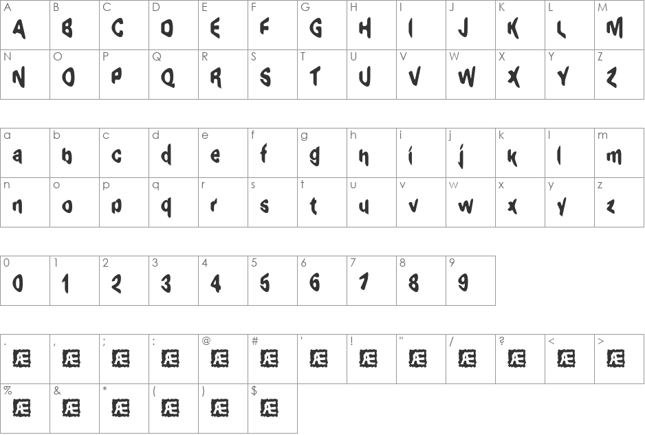 Exaggerate BRK font character map preview